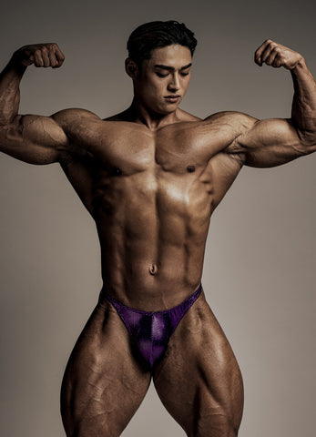 V Cut Foildot Bodybuilding Trunks_Purple