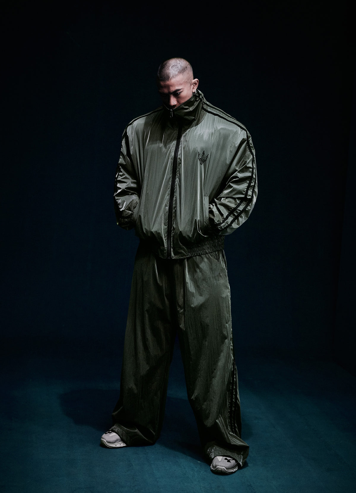 Unisex Olive Glaze Satin Shell Windbreaker Jacket  - Streetwear