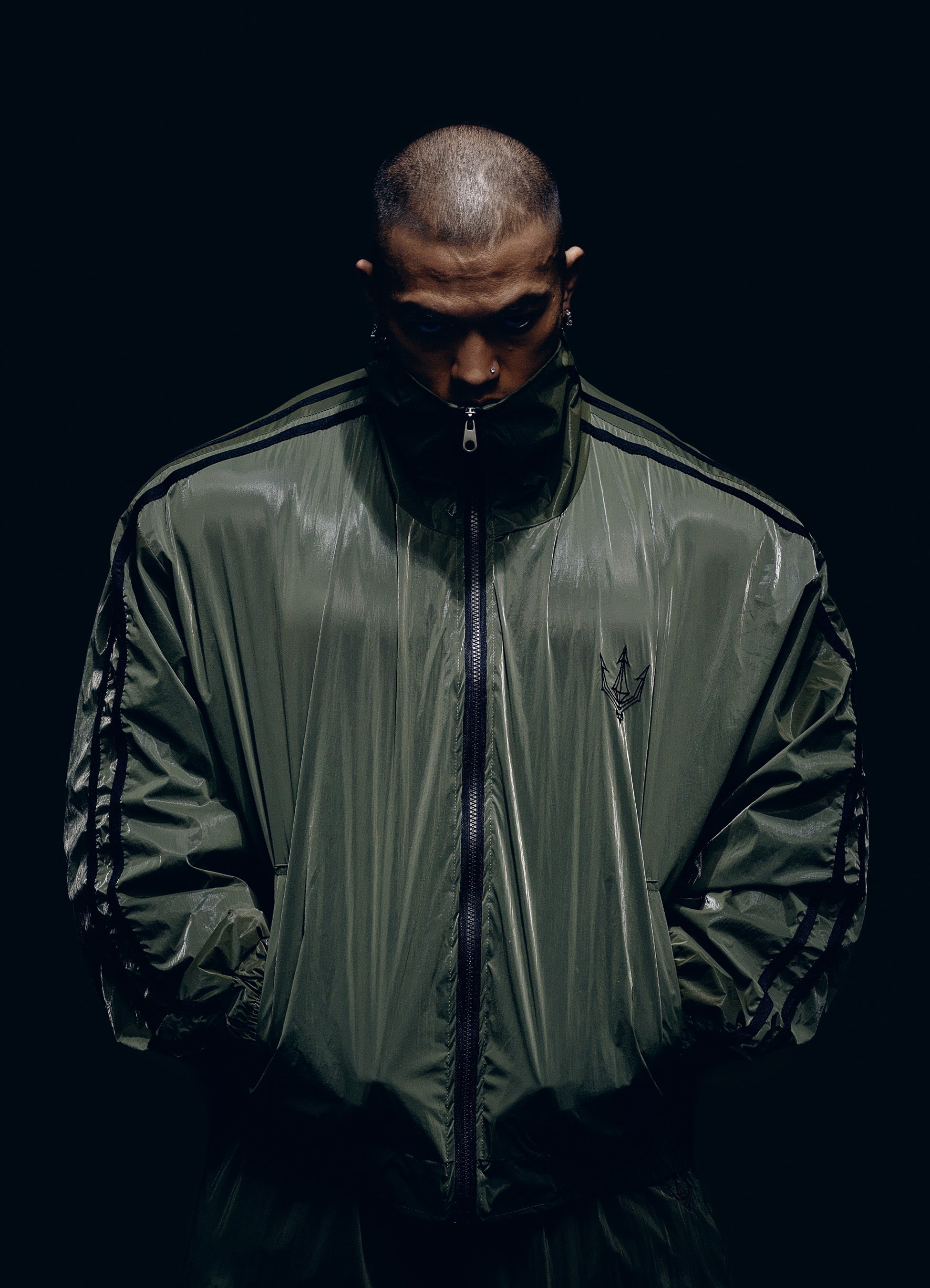 Unisex Olive Glaze Satin Shell Windbreaker Jacket  - Streetwear