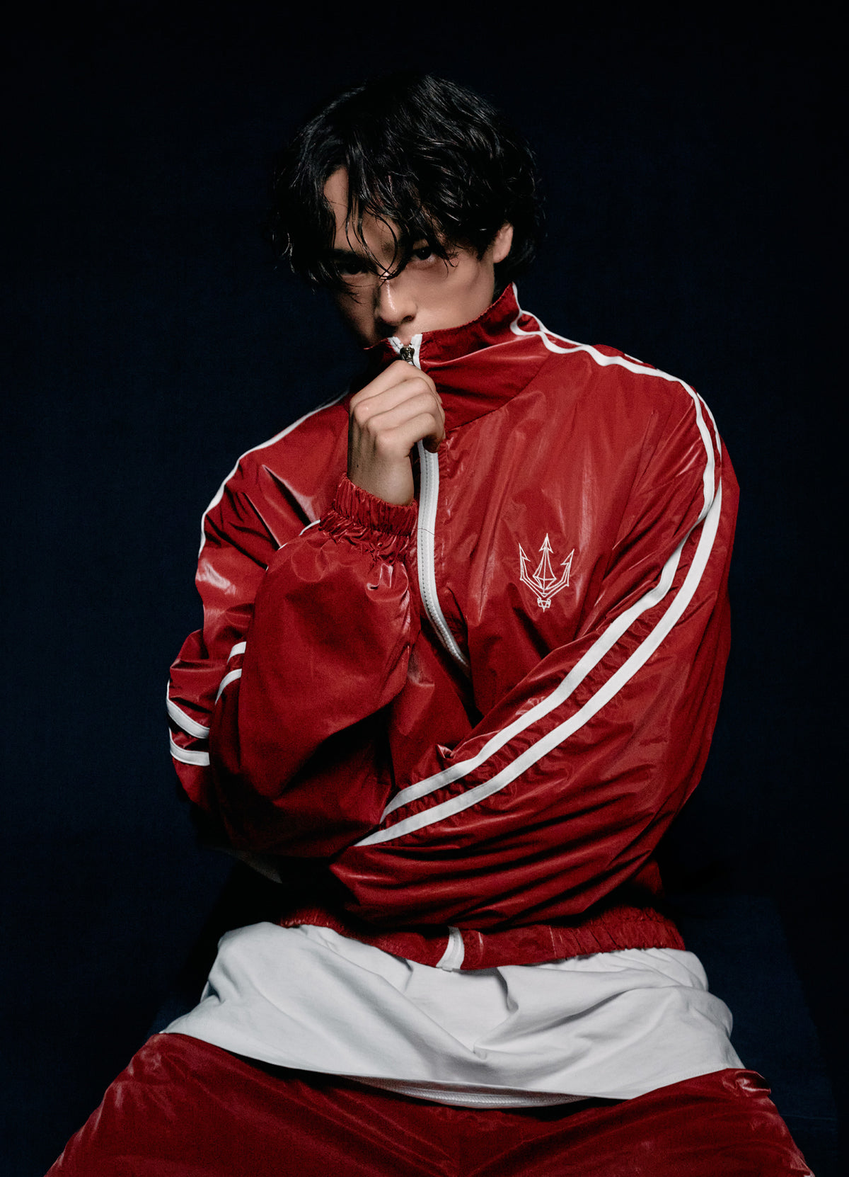 Unisex Red Glaze Satin Shell Windbreaker Jacket - Streetwear