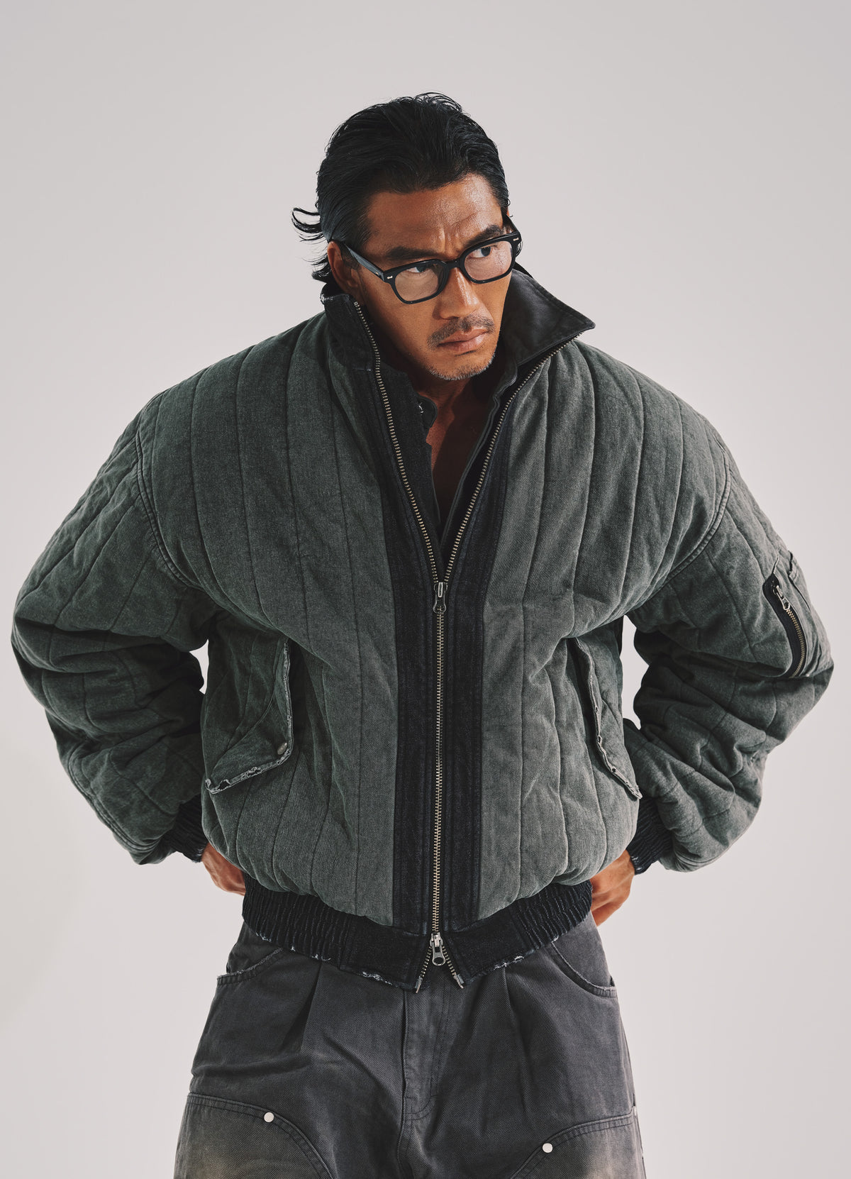 Vint Gray Qulited Jumper