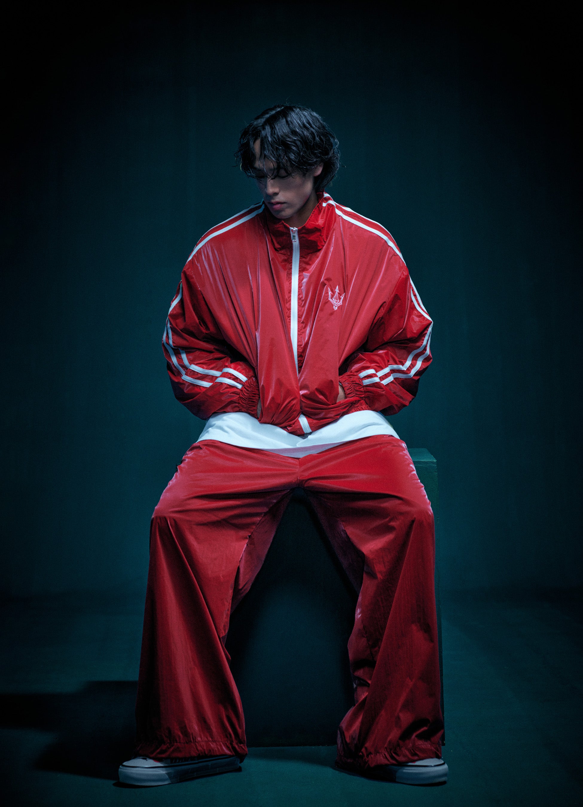 Unisex Red Glaze Satin Shell Windbreaker Jacket - Streetwear