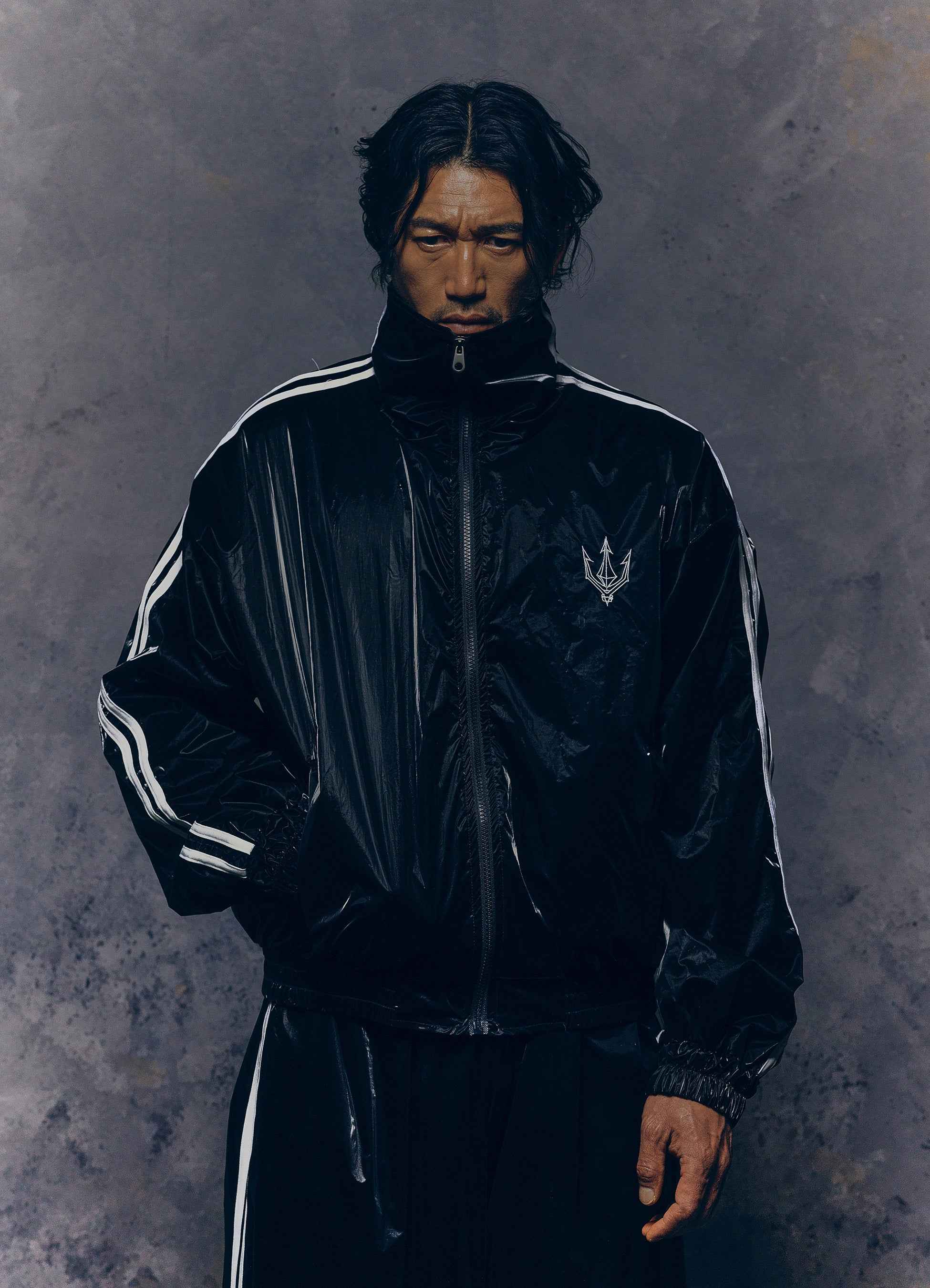 Unisex Jet Black Glaze Satin Shell Windbreaker Jacket - Streetwear