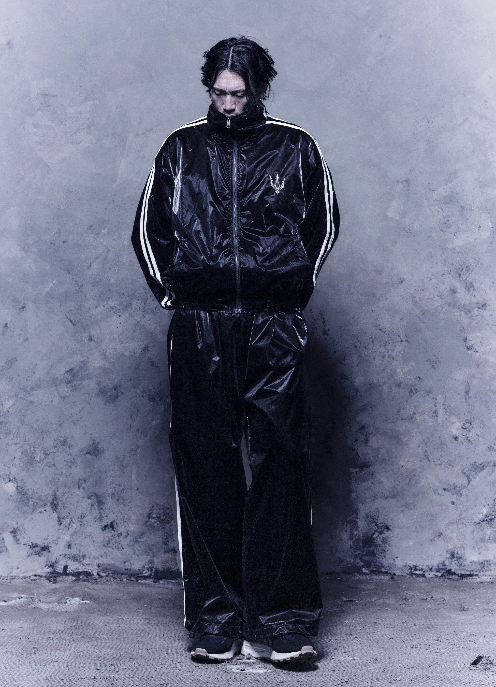 Unisex Jet Black Glaze Satin Shell Pants -Streetwear
