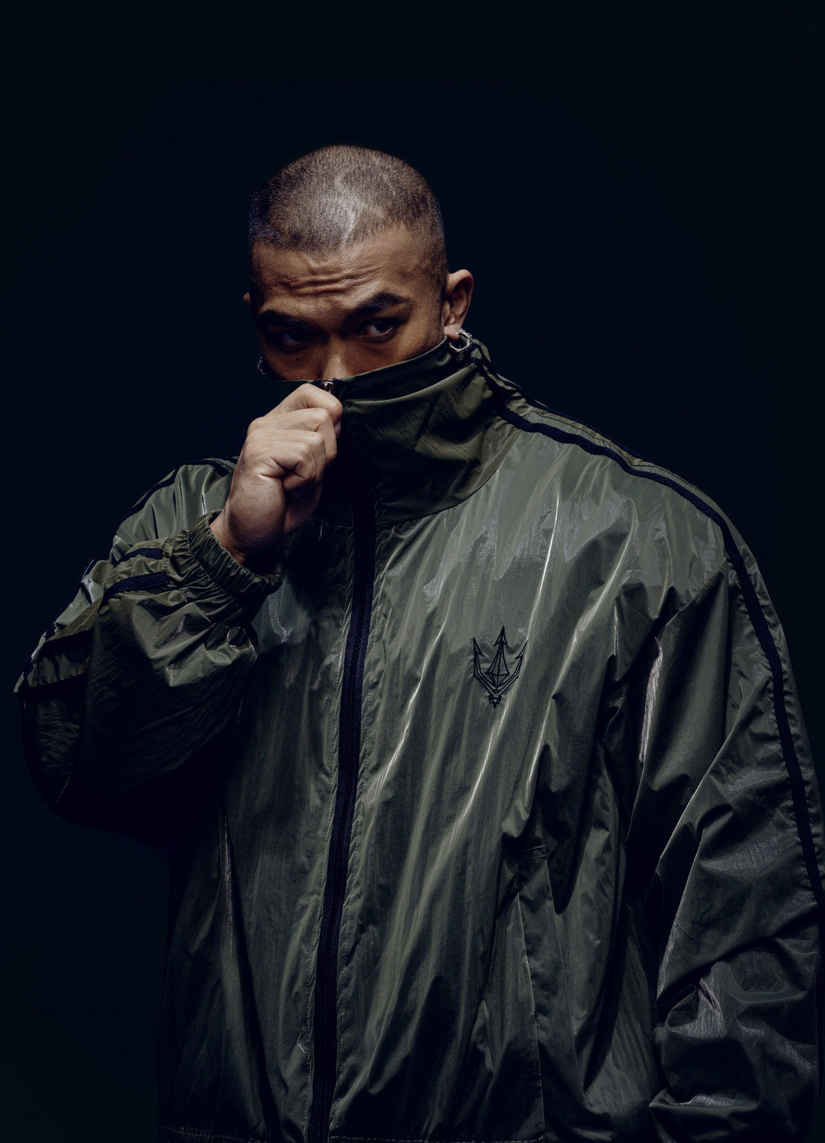 Unisex Olive Glaze Satin Shell Windbreaker Jacket  - Streetwear
