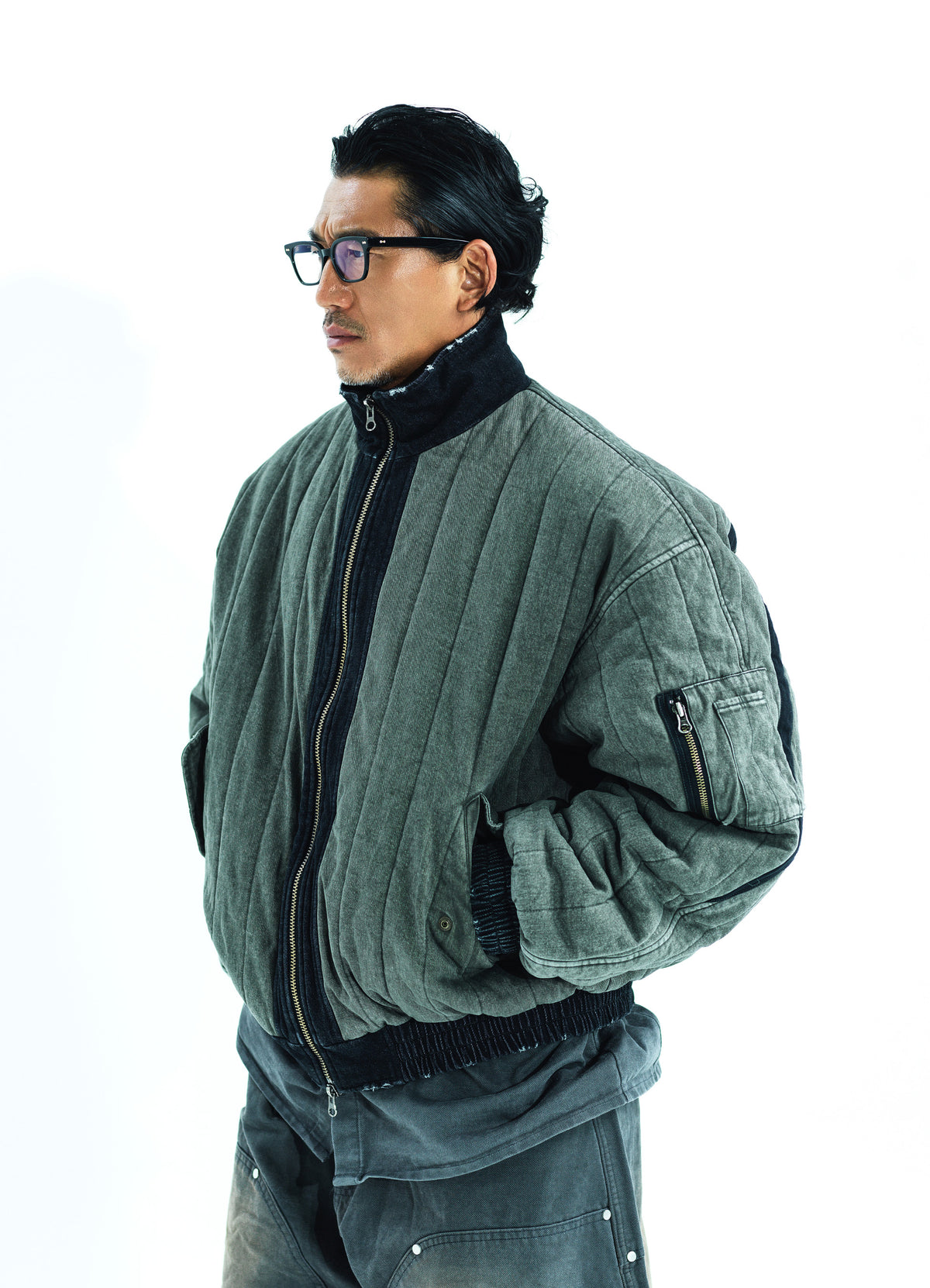 Vint Gray Qulited Jumper