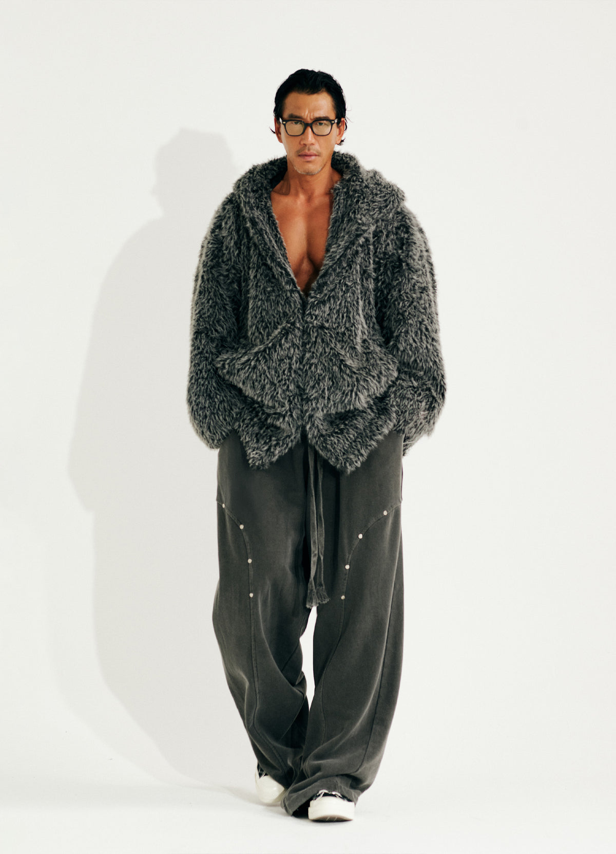 Haze Loose Fit Faux Fur Zip-Up Hoodie_ Charcoal