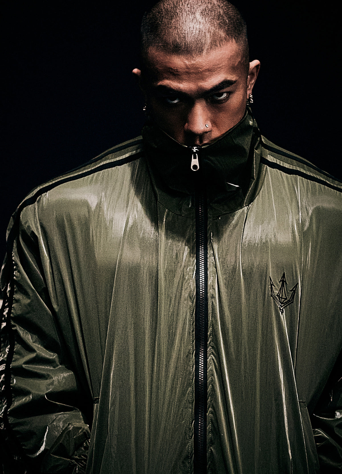 Unisex Olive Glaze Satin Shell Windbreaker Jacket  - Streetwear