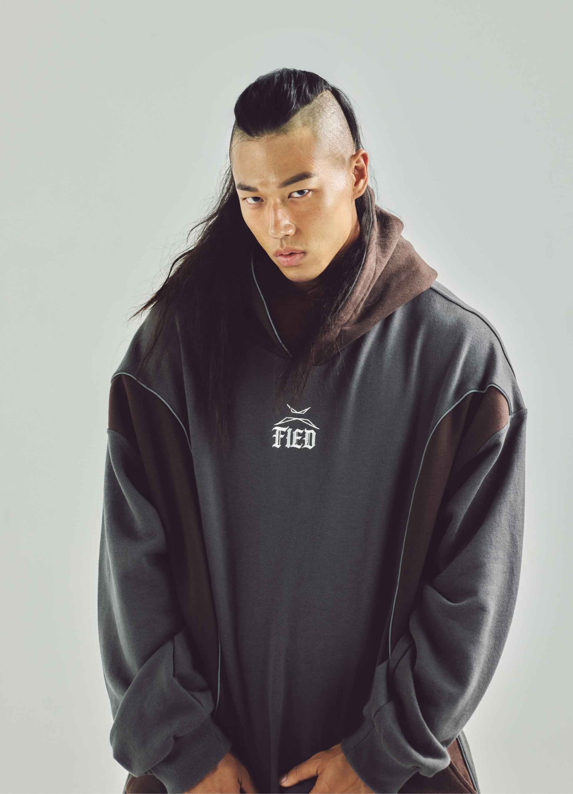 Gray-brown two-tone comfy hoodie