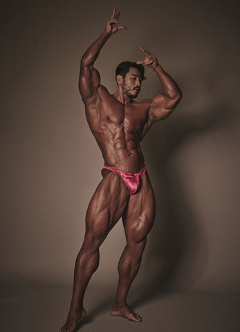 V Cut Crushed Velvet Bodybuilding Trunks_Hot Pink