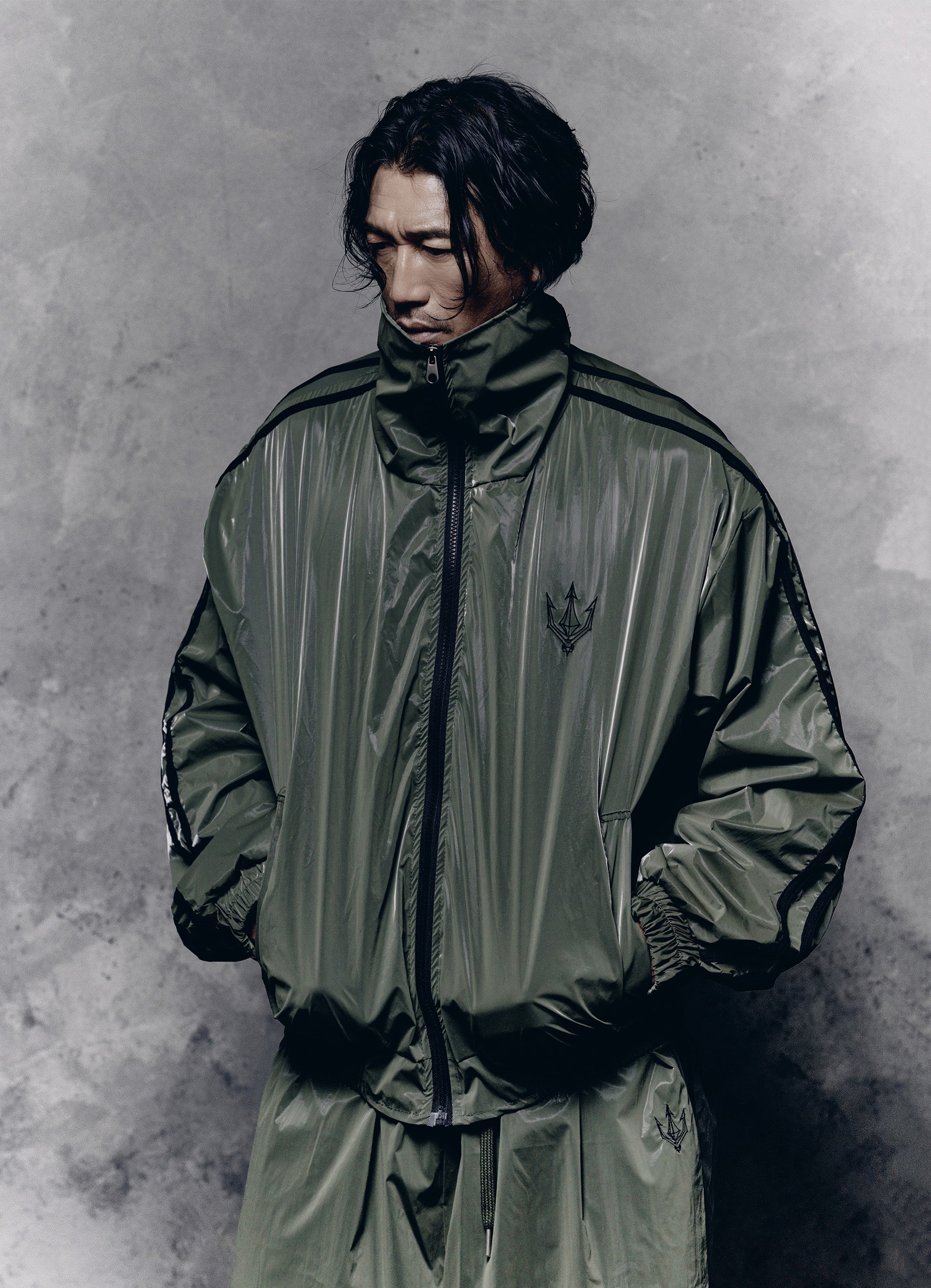 Unisex Olive Glaze Satin Shell Windbreaker Jacket  - Streetwear