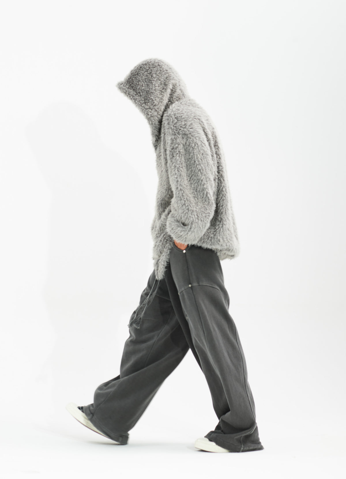 Haze Loose Fit Faux Fur Zip-Up Hoodie_Light Gray