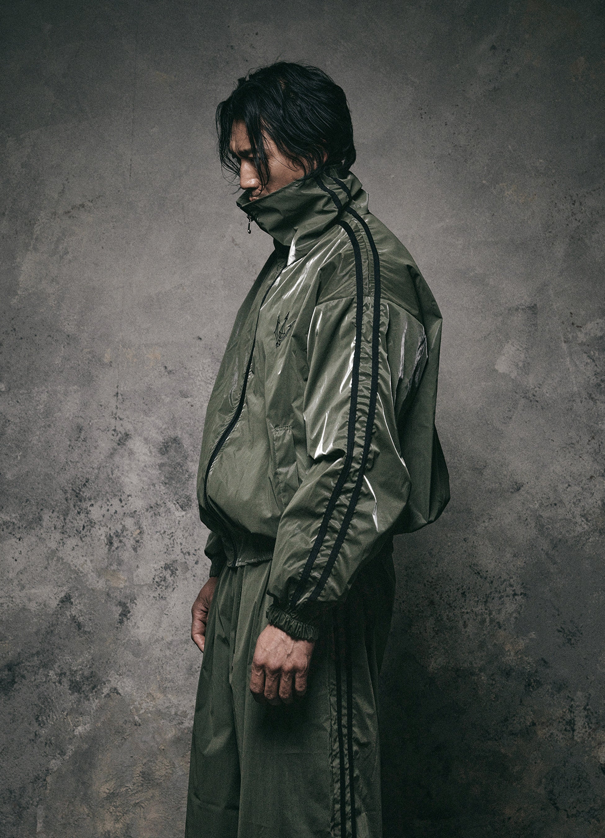 Unisex Olive Glaze Satin Shell Pants -Streetwear