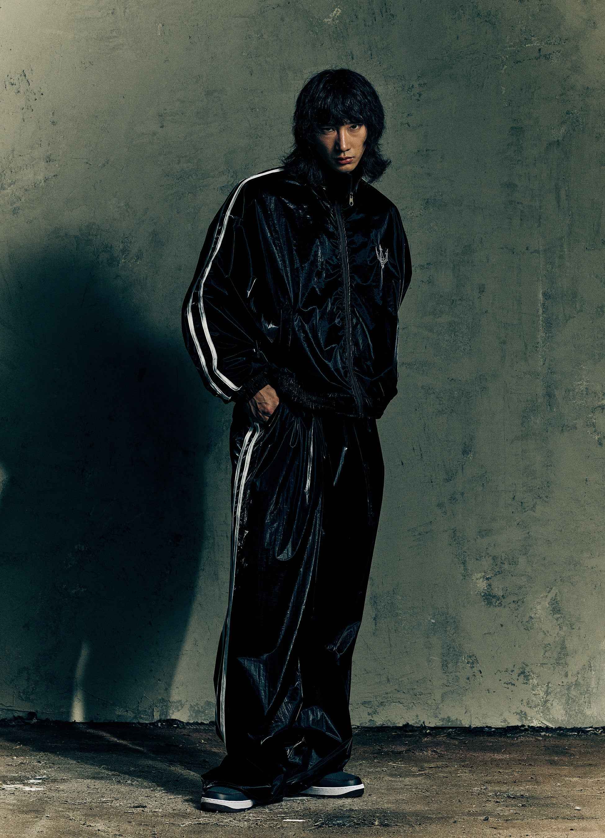 Unisex Jet Black Glaze Satin Shell Windbreaker Jacket - Streetwear