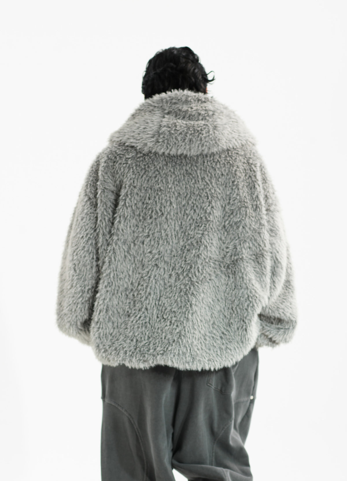 Haze Loose Fit Faux Fur Zip-Up Hoodie_Light Gray