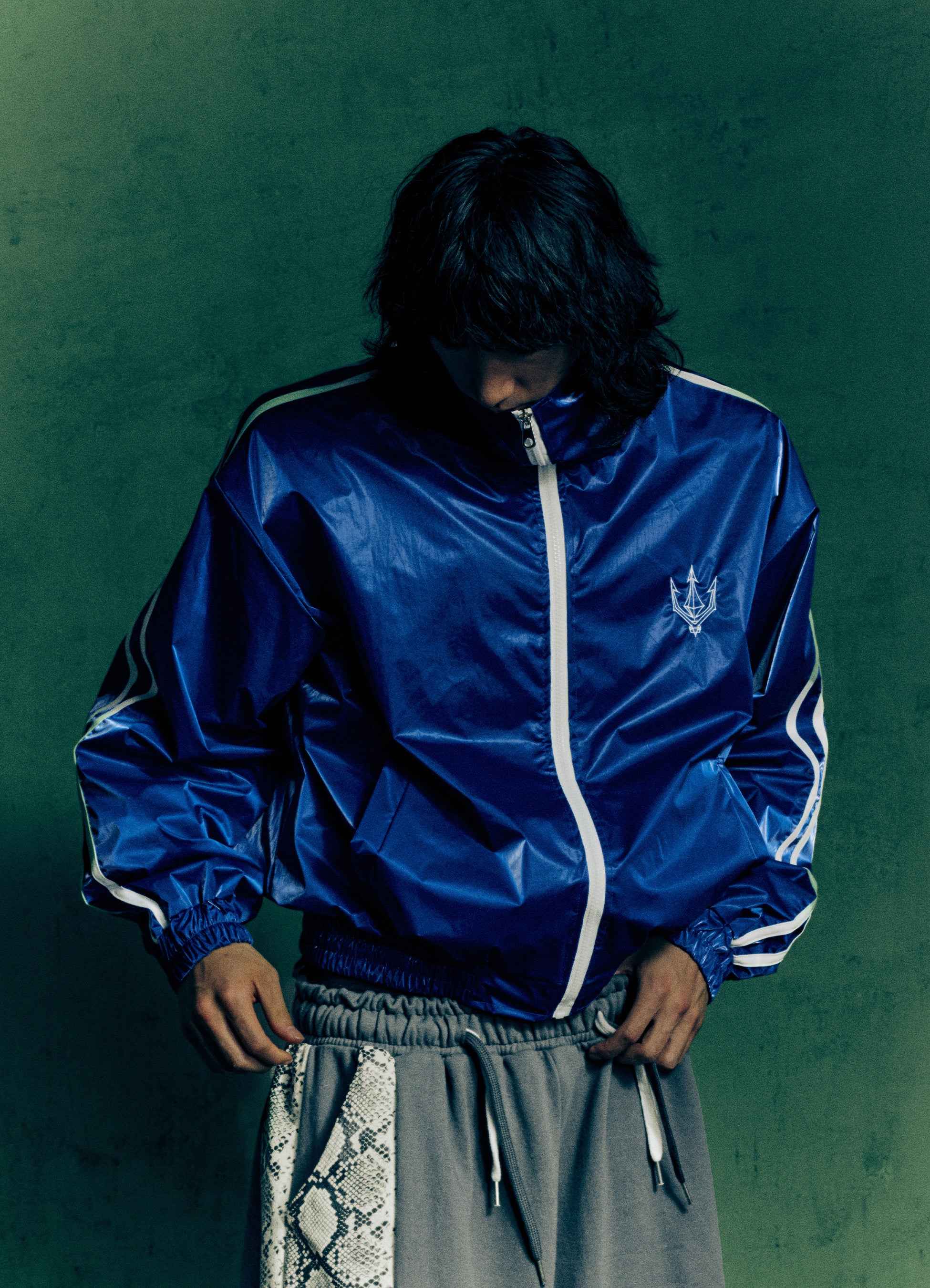 Ultra Marine Glaze Satin Shell Windbreaker Jacket