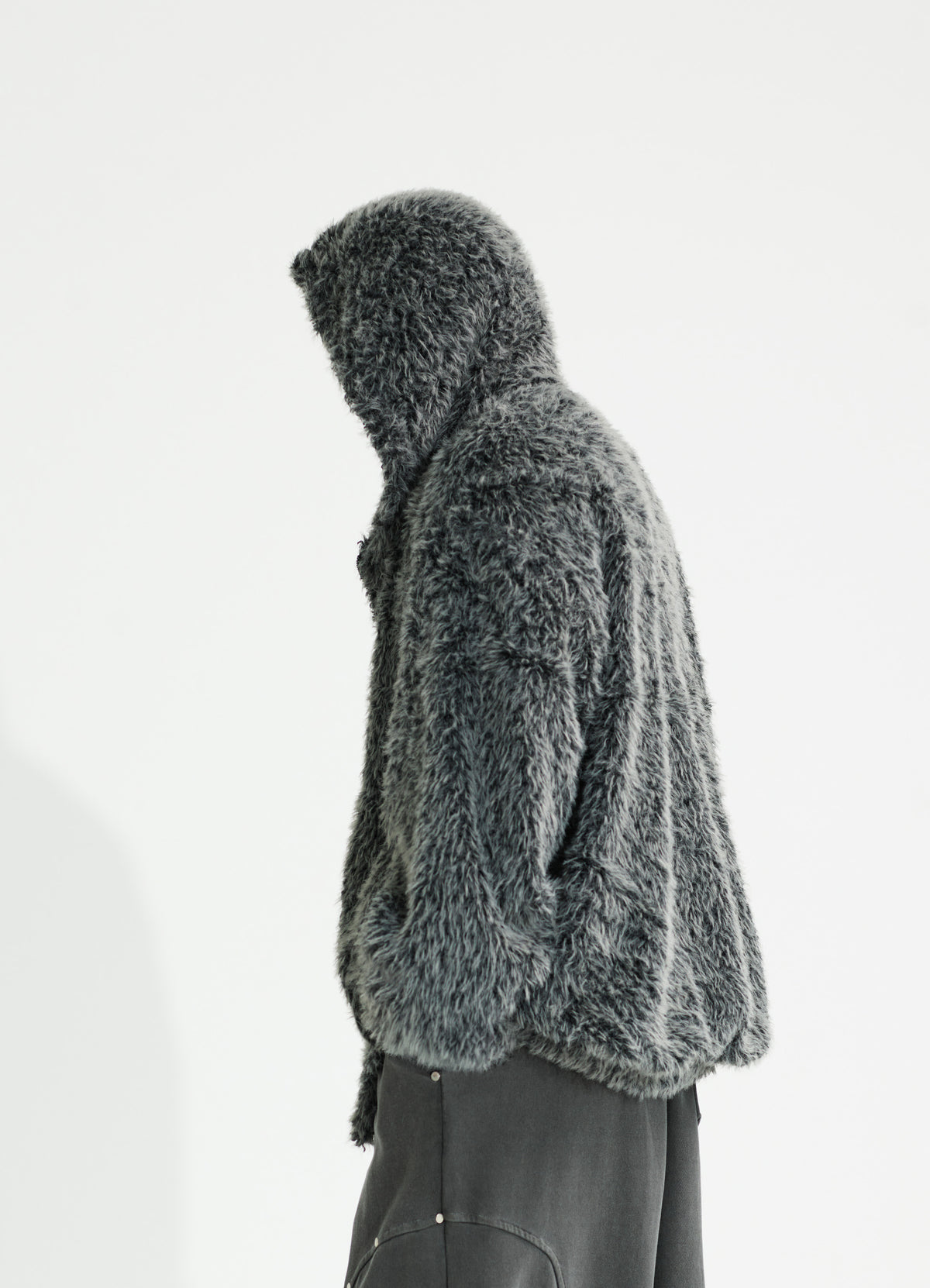 Haze Loose Fit Faux Fur Zip-Up Hoodie_ Charcoal