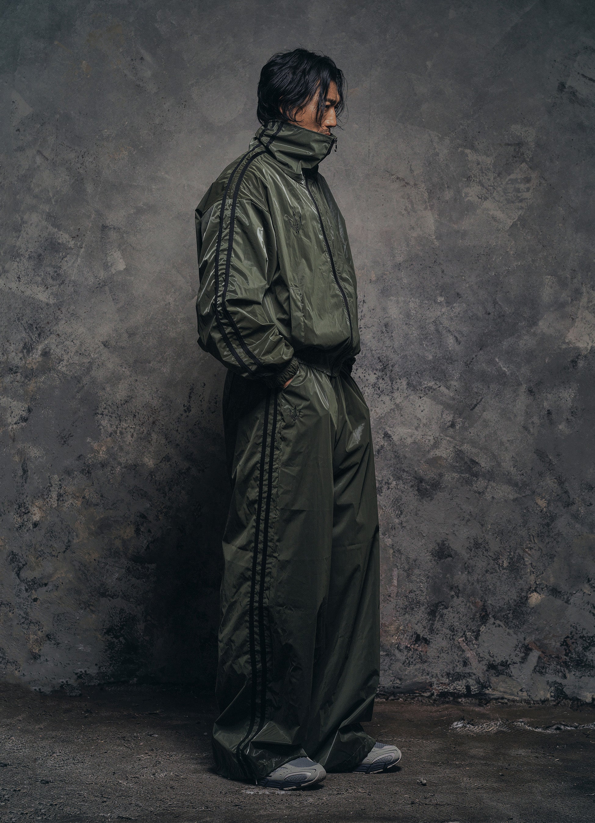 Unisex Olive Glaze Satin Shell Windbreaker Jacket  - Streetwear