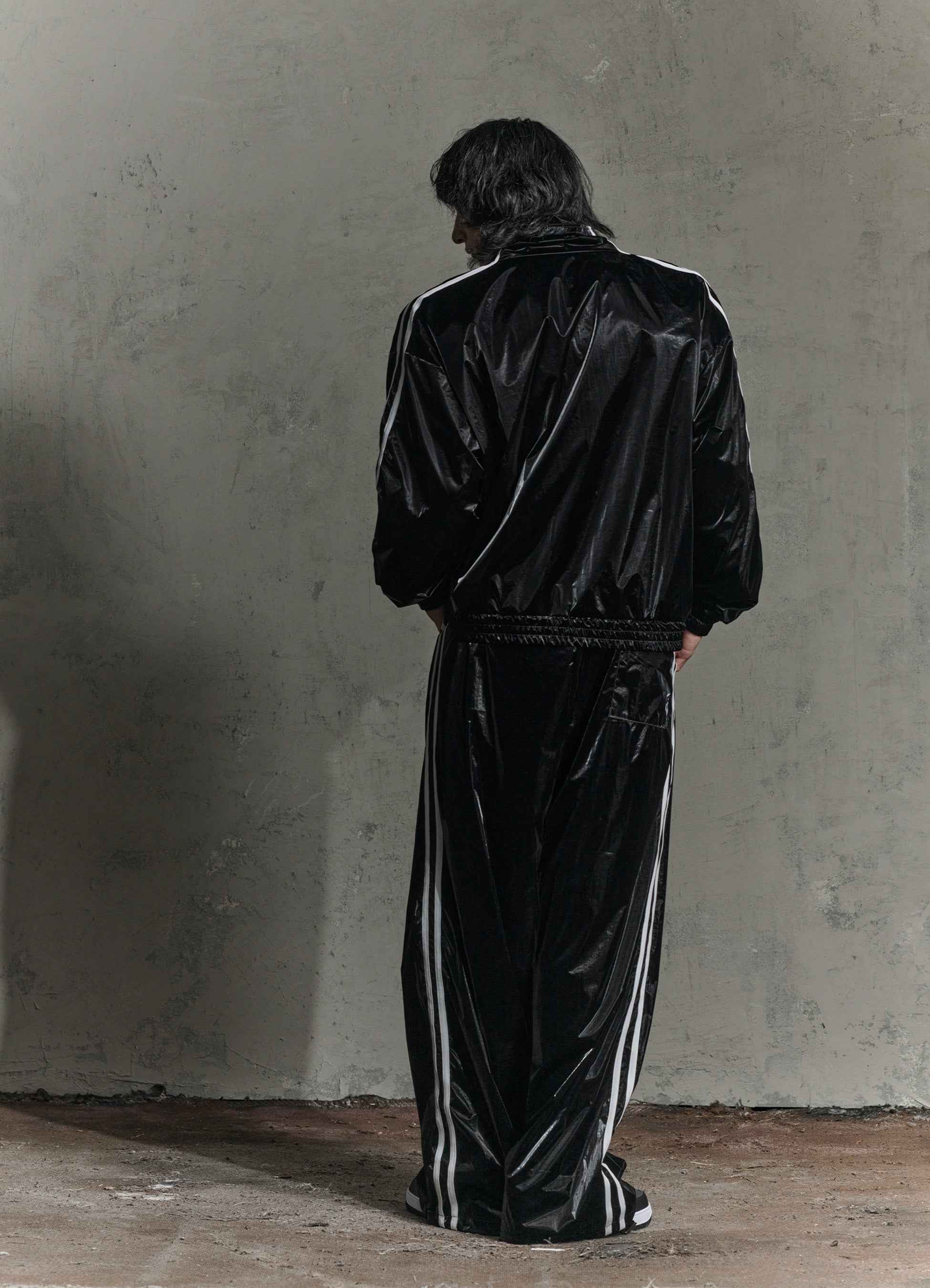 Unisex Jet Black Glaze Satin Shell Windbreaker Jacket - Streetwear