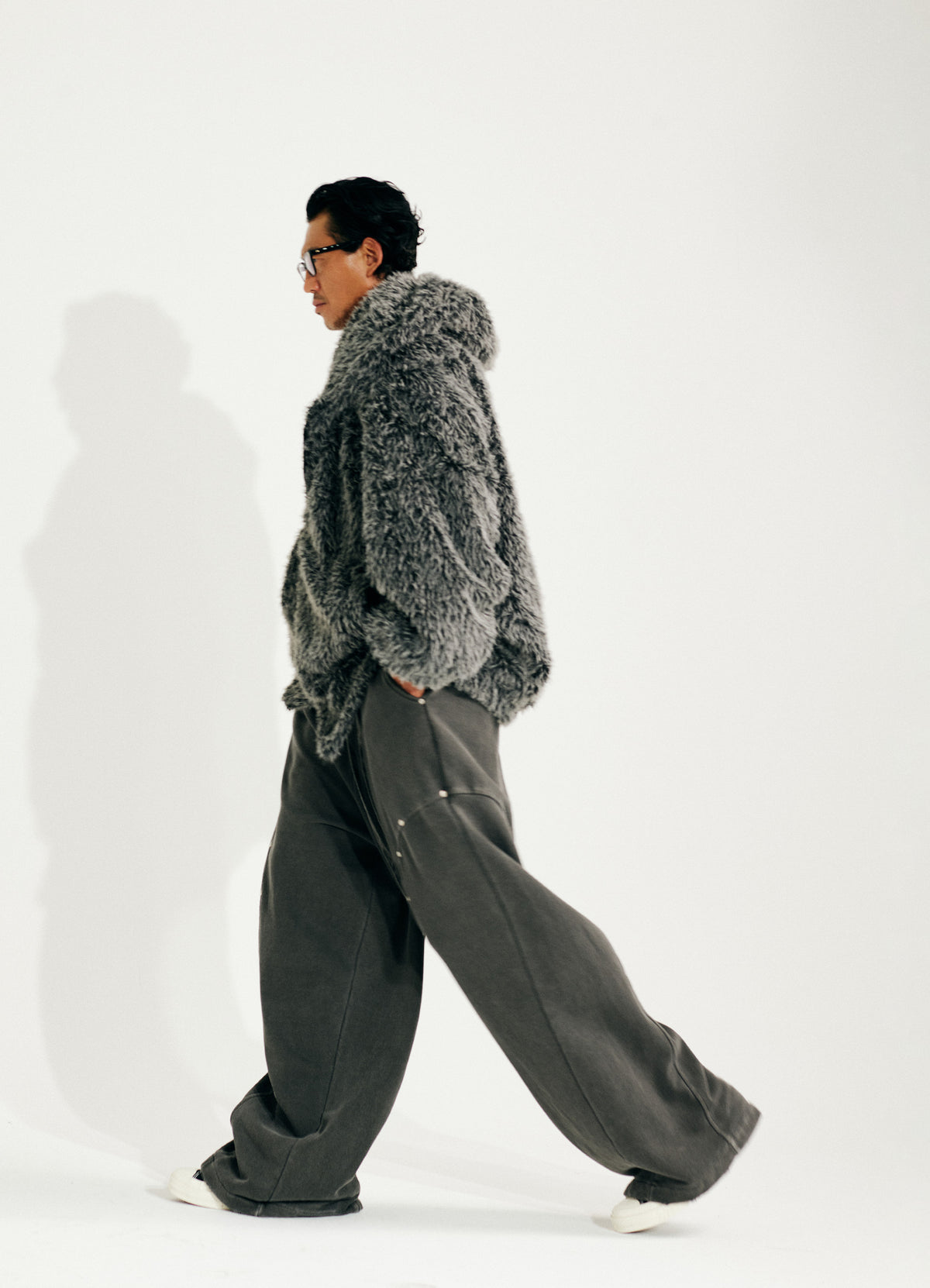 Haze Loose Fit Faux Fur Zip-Up Hoodie_ Charcoal