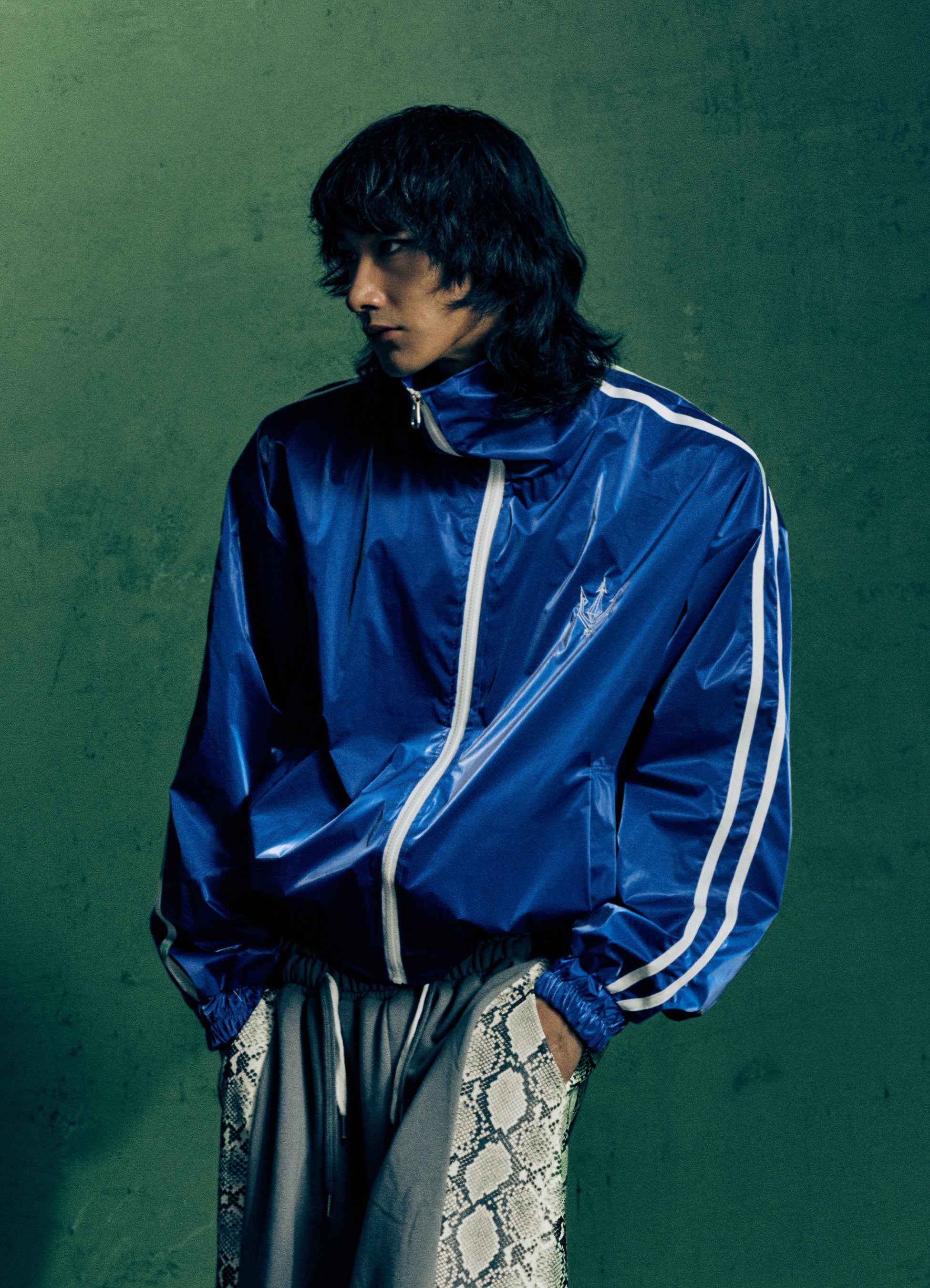 Ultra Marine Glaze Satin Shell Windbreaker Jacket