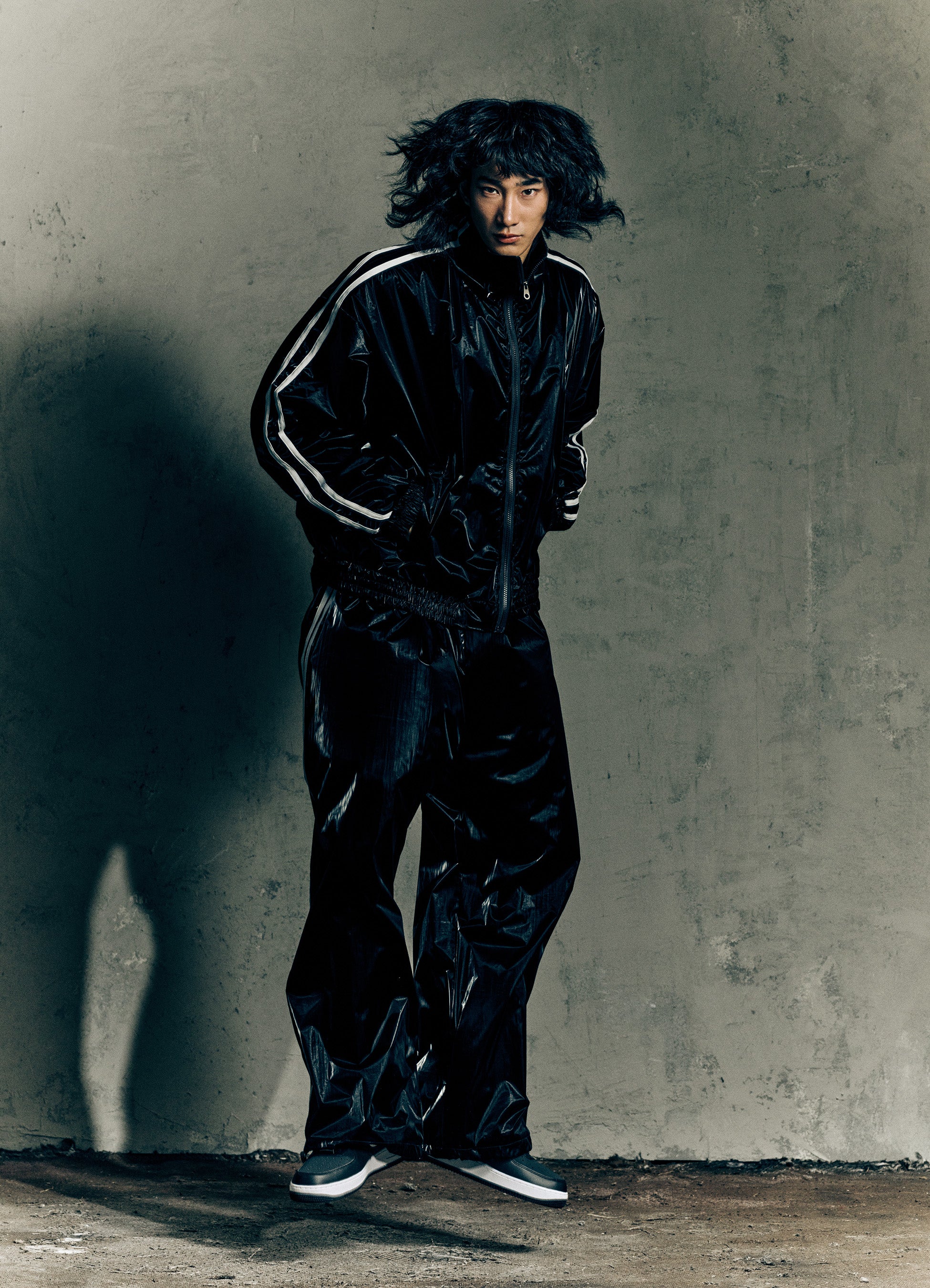 Unisex Jet Black Glaze Satin Shell Pants -Streetwear