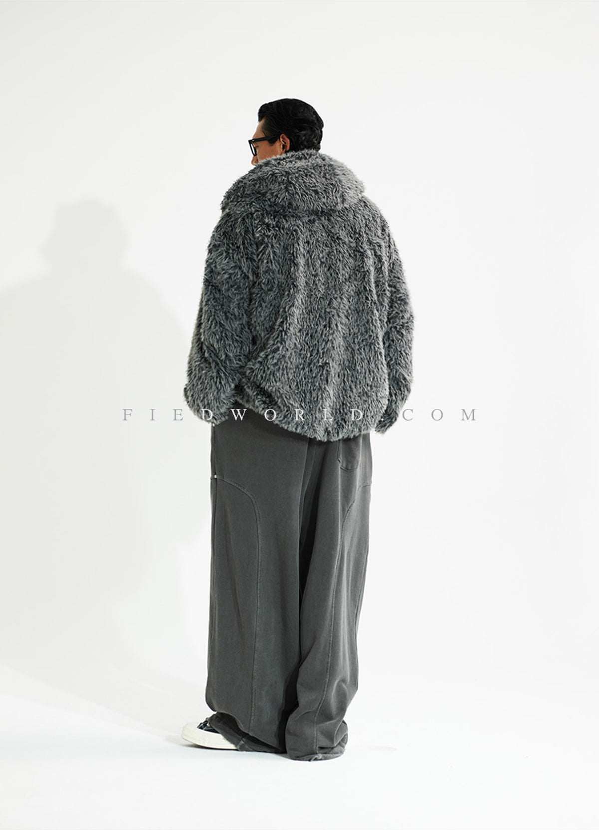 Haze Loose Fit Faux Fur Zip-Up Hoodie_ Charcoal